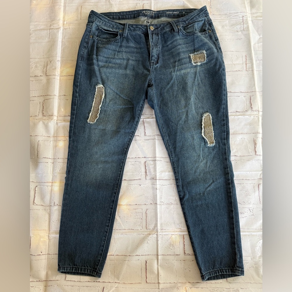 Jennifer Lopez Blue Straight Leg Jeans with Distressed Details